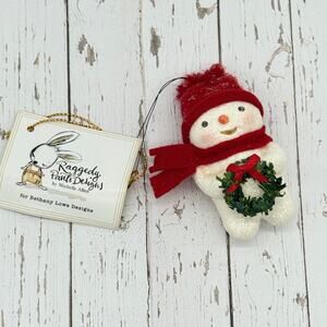 Bethany Lowe Snowman With Wreath Christmas Ornament NEW